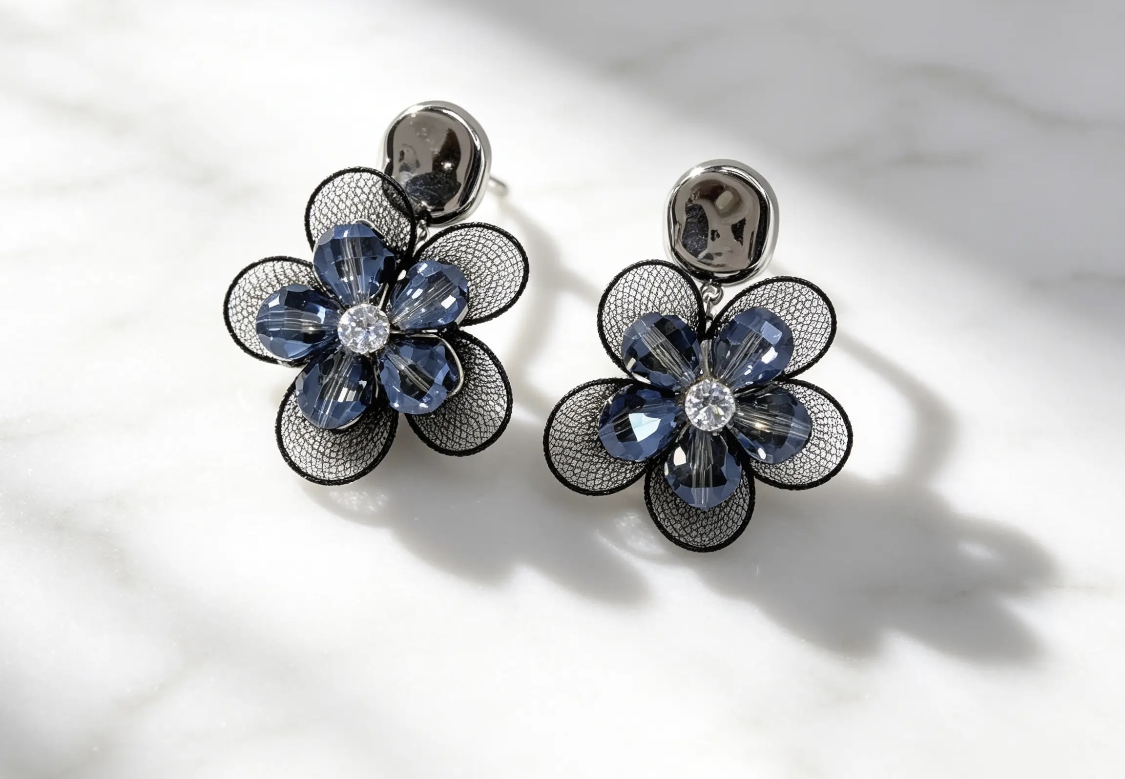Midnight Blossom Crystal Drop Earrings